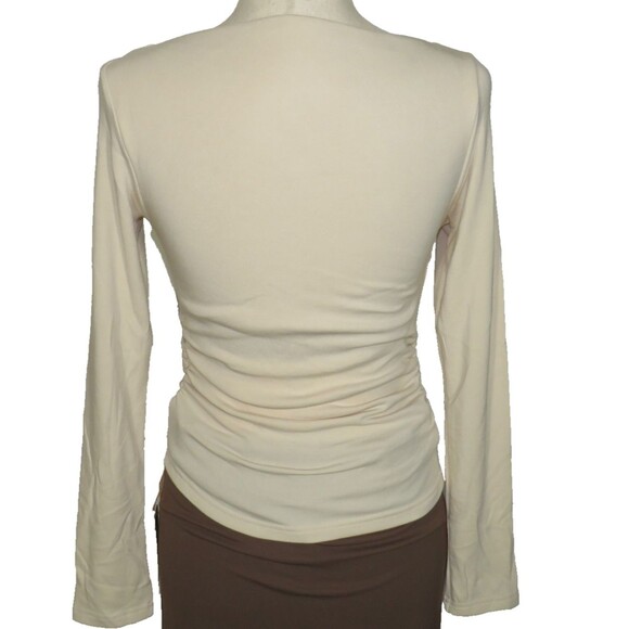 OGL Eco Mousse ProWarm Beige Side Ruched Long Sleeve Boat Neck Bra Top Sz MEDIUM - Picture 9 of 9